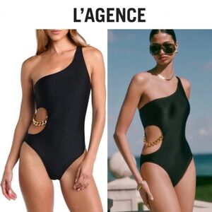 L’AGENCE Ava Chain One-Piece Swimsuit in Black M $275 NWT
